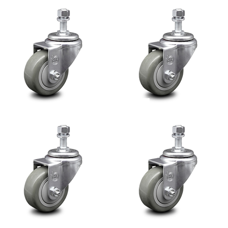 SERVICE CASTER 3.5 Inch Gray Polyurethane Wheel Swivel ½ Inch Threaded Stem Caster Set SCC SCC-TS20S3514-PPUB-121315-4